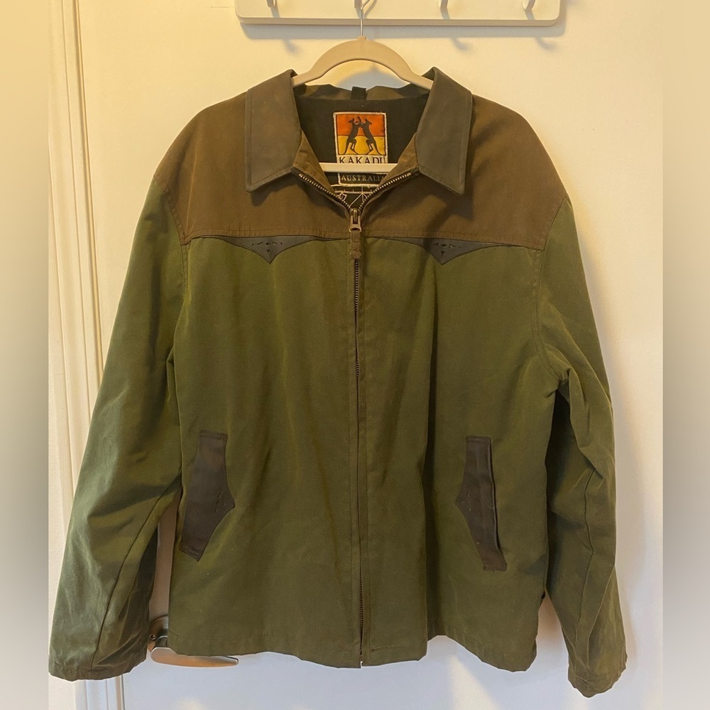 Kakado Traders Australia Men’s Oilskin Green/Brown Jacket, Size L* - Picture 2 of 7